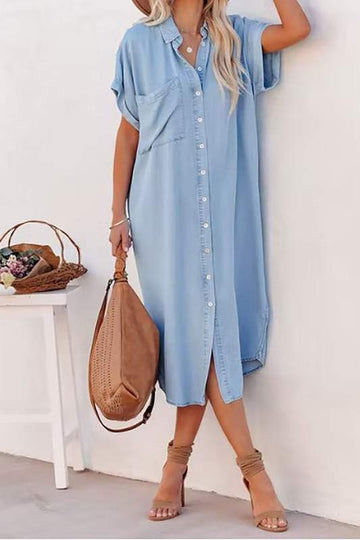 DENIM BUTTON DOWN MIDI DRESS