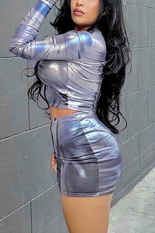 METALLIC SHIRT AND SKIRT SET