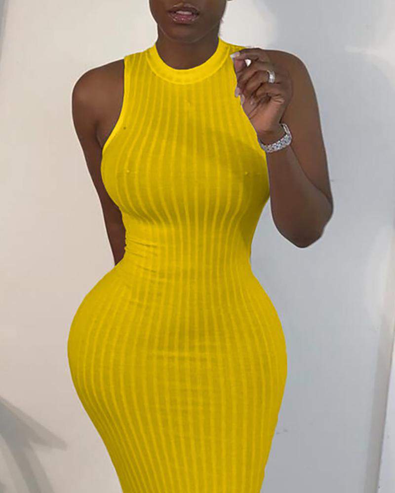 Solid Ribbed Sleeveless bodycon Dress