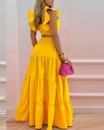 SHIRRED BACK CROP TOP MAXI SKIRT SET