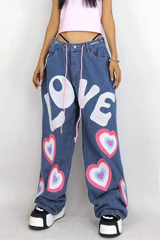 HEART GRAPHIC LONG JEANS