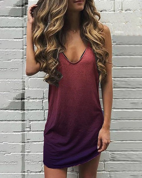 Spaghetti Strap Gradient Color Dress