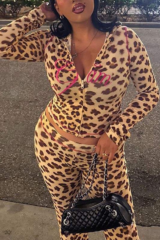 LEOPARD PRINT HOODIE TRACKSUIT SET