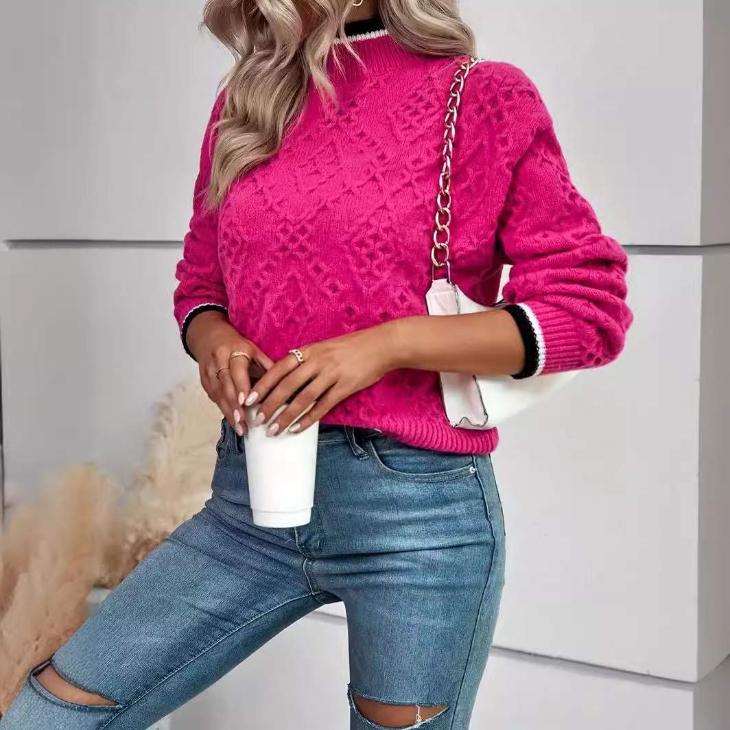 DIAMOND PATTERN  SWEATER PULLOVER LONG SLEEVE SWEATER