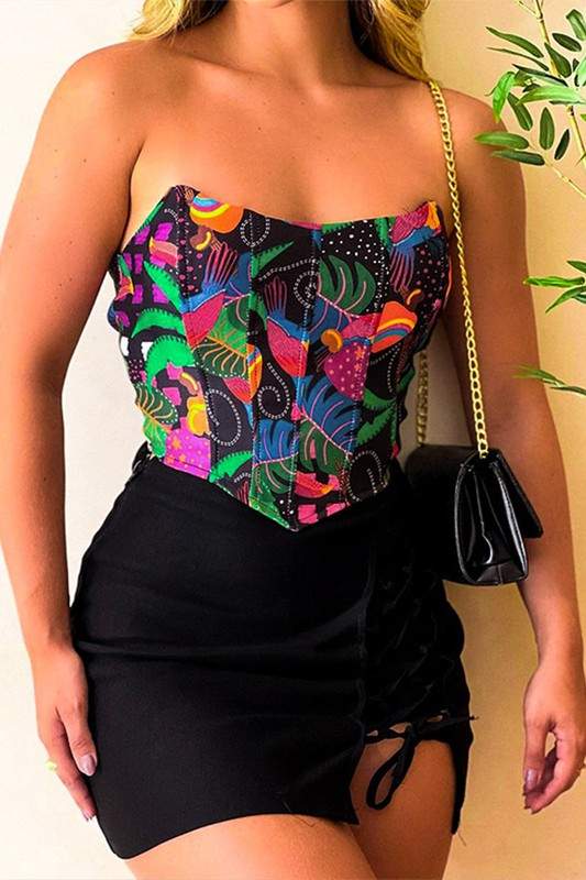 GRAPHIC BUSTIER TOP