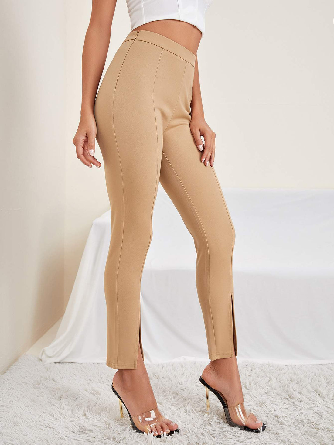 ZIP DETAIL SPLIT HEM PANTS