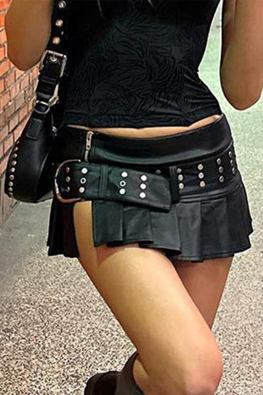 PLEATED BELT MINI SKIRT