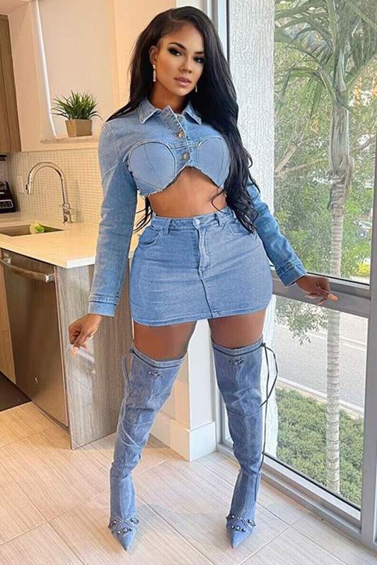 DENIM JACKET AND SKIRT SET