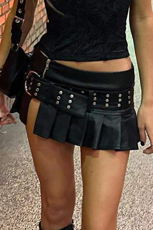 PLEATED BELT MINI SKIRT