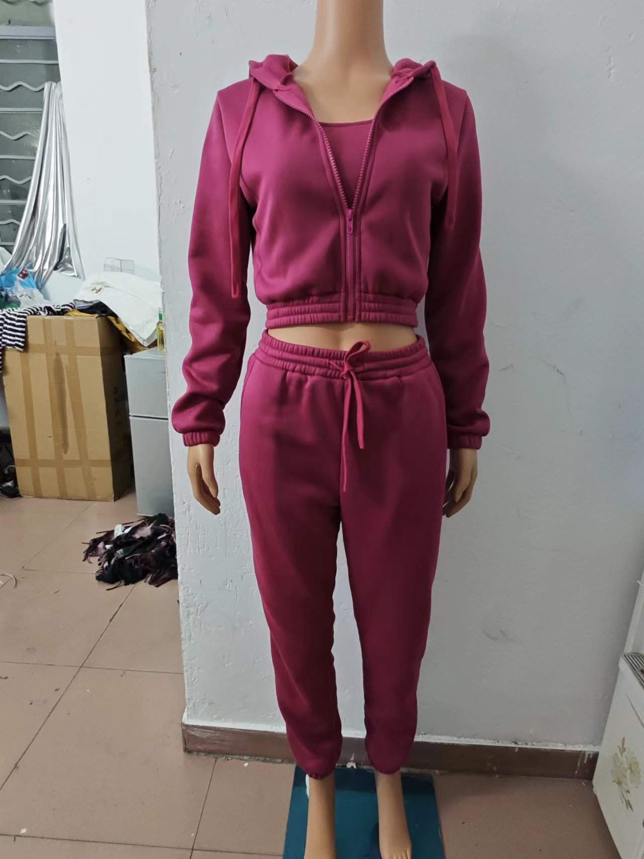 FLEECE SWEATER FASHION THREE PIECE SUIT  SETS