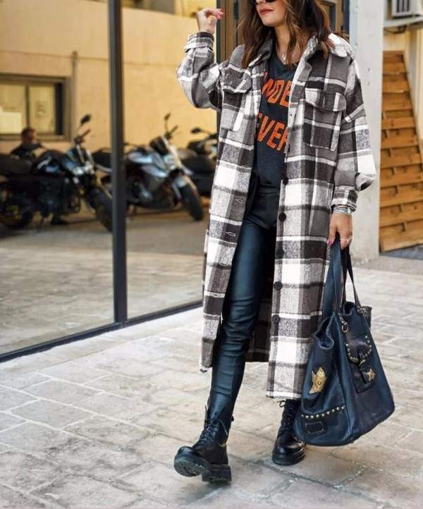 PLAID CASUAL LONG SHACKET