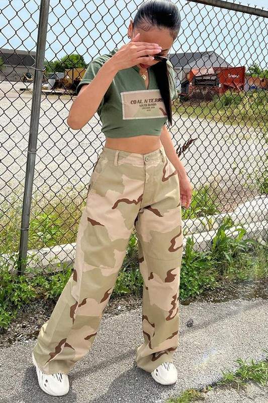 CAMOUFLAGE STRAIGHT LONG PANTS