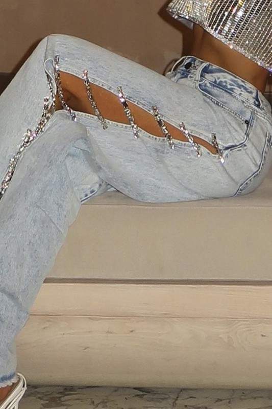 RHINESTONES WIDE LEG JEANS