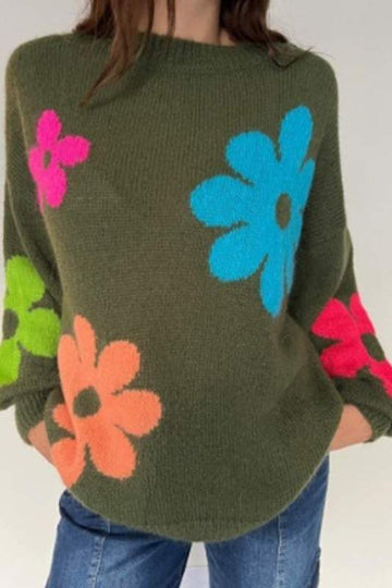 OVERSIZED FLORAL KNIT SWEATER