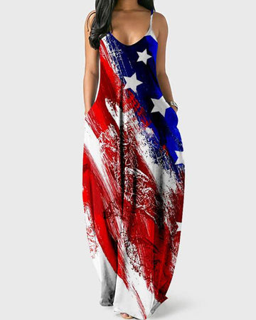 Independence Day Print Sling Maxi Dress