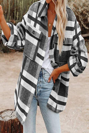 CASUAL LONG SLEEVE PLAID SHACKET