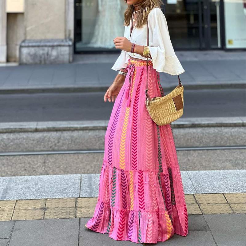 Ethnic Style Print High Waist Long Skirt