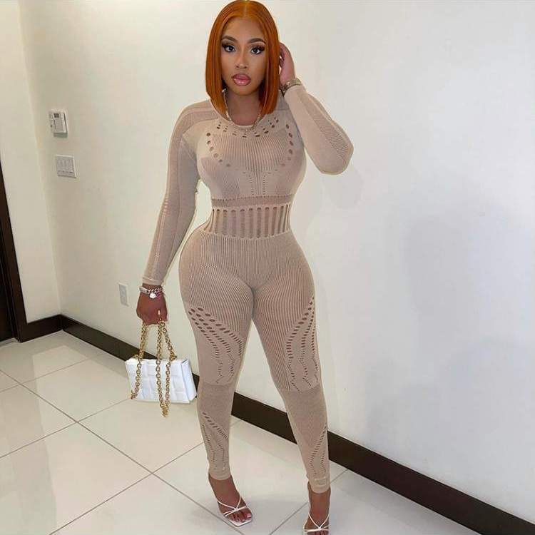 WOMEN S SEXY SEE THROUGH HOLLOWED OUT SOLID JUMPSUIT