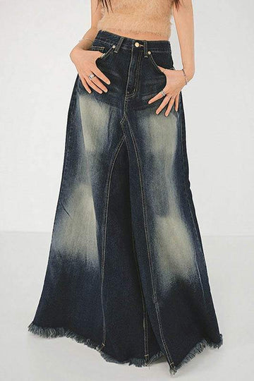 DENIM MAXI ACID DESIGN SKIRT