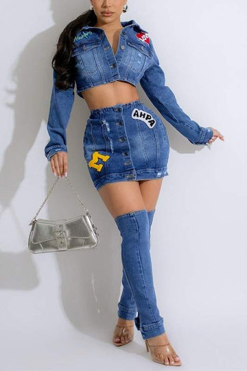 DENIM JACKET AND SKIRT SET