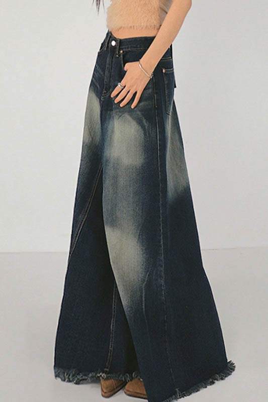 DENIM MAXI ACID DESIGN SKIRT