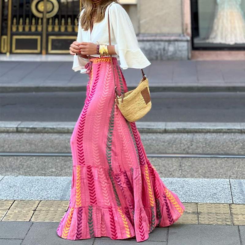 Ethnic Style Print High Waist Long Skirt