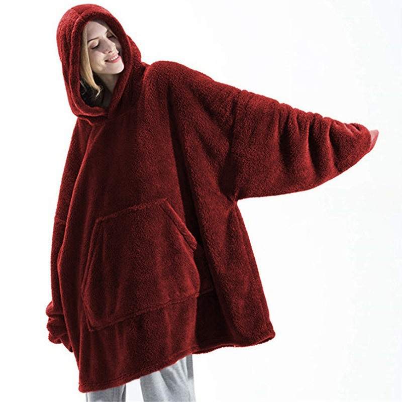 COMFORTABLE LOOSE DOUBLE SIDED VELVET HOODIE THICKENED WEARABLE BLANKET COUPLE HOME WEAR