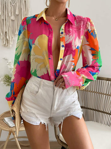 VCAY FLORAL PRINT BISHOP SLEEVE SHIRT