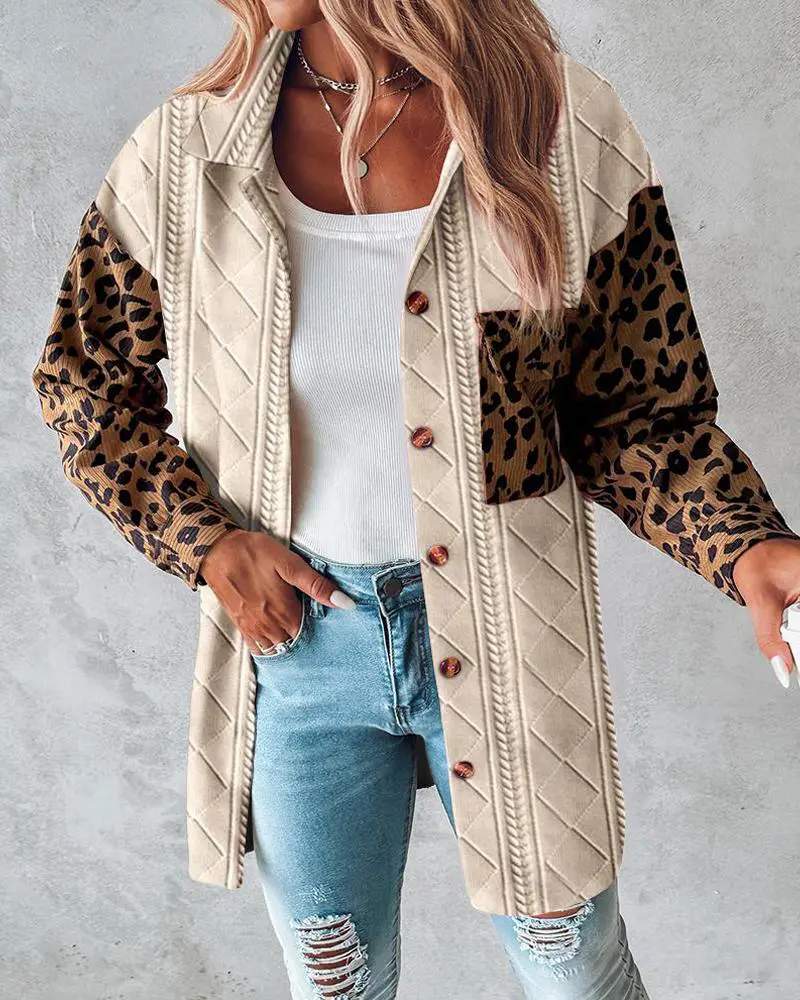 COLORBLOCK LEOPARD PRINT ARGYLE WHEAT TEXTURED SHACKET