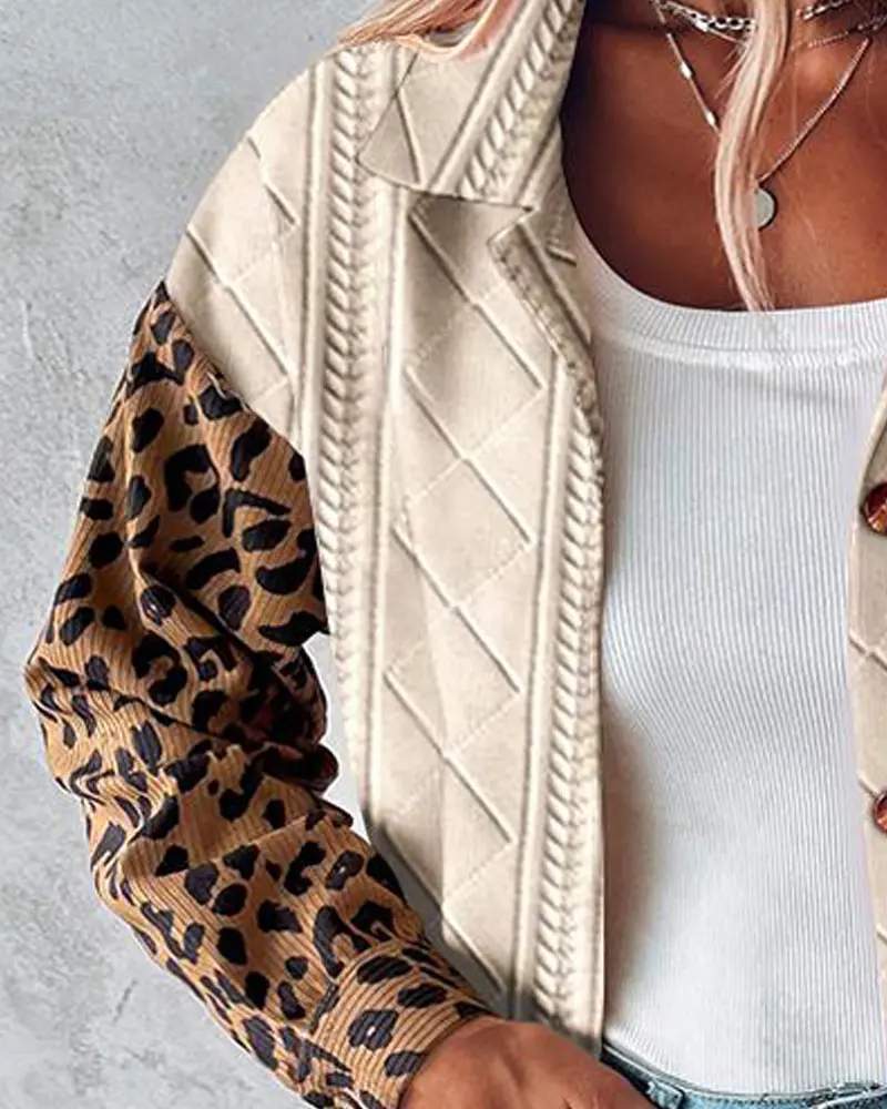 COLORBLOCK LEOPARD PRINT ARGYLE WHEAT TEXTURED SHACKET