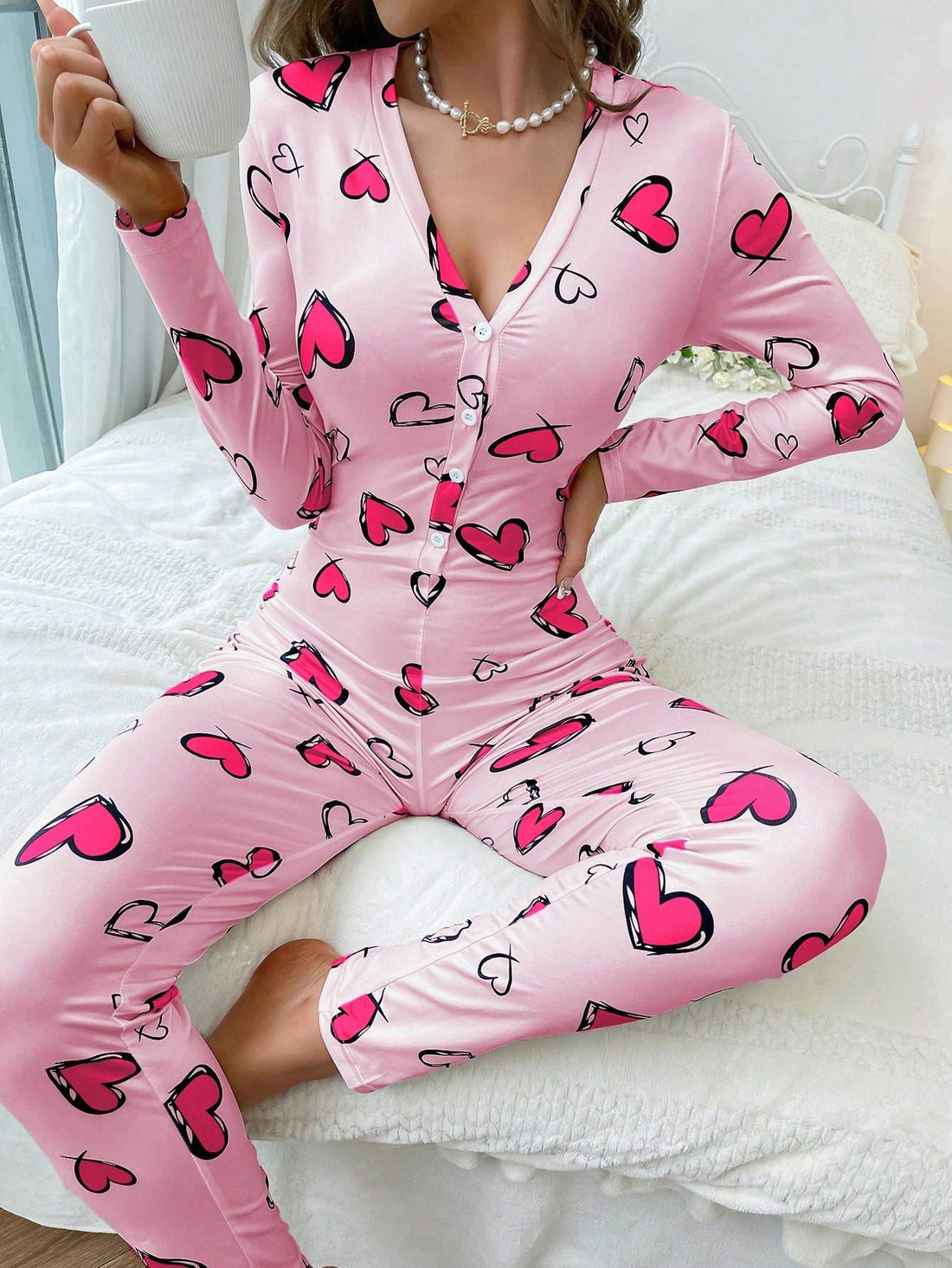 LADIES HEART PRINT PAJAMAS