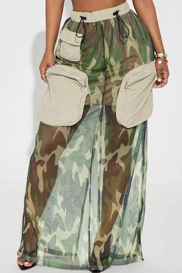 CAMO MESH LONG SKIRT