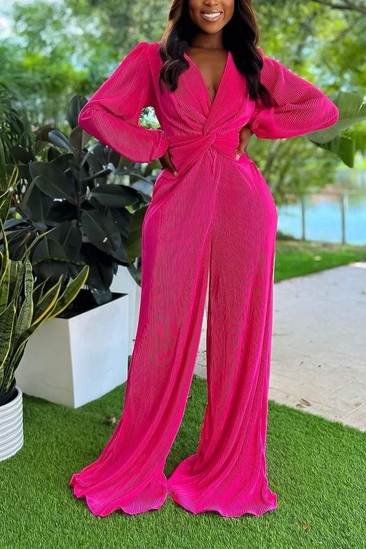 PLEATED LONG SLEEVE JUMPSUIT