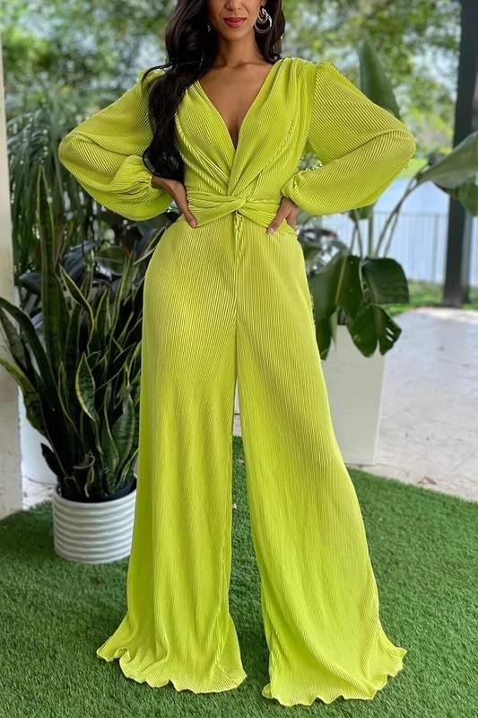 PLEATED LONG SLEEVE JUMPSUIT