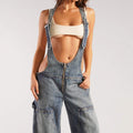  STRAP SIM WIDE LEG JEANS STYLE SPICE GIRL DISTRESSED STRAIGHT PANTS