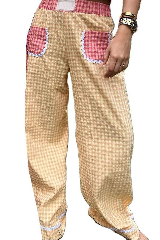 GINGHAM PATCH POCKET PANTS