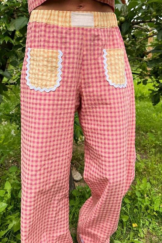 GINGHAM PATCH POCKET PANTS