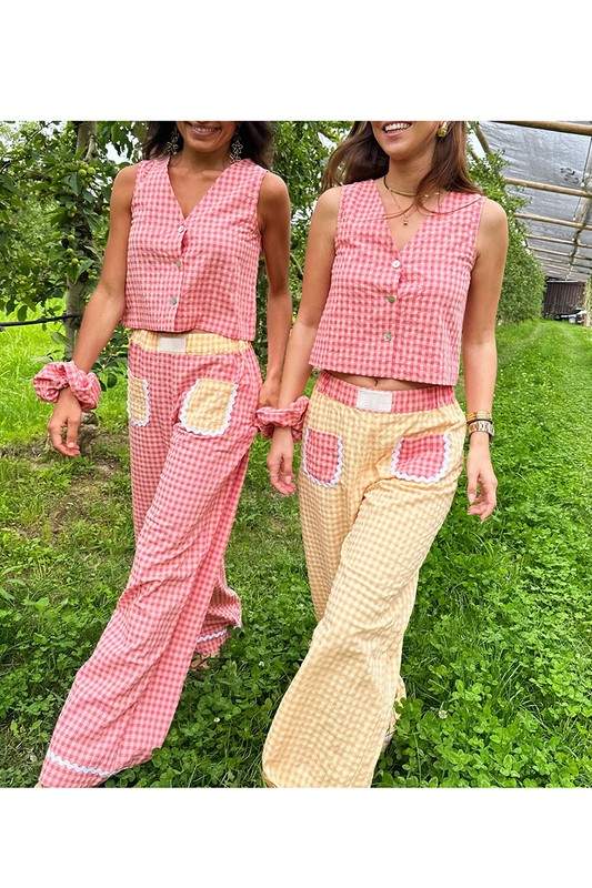 GINGHAM PATCH POCKET PANTS