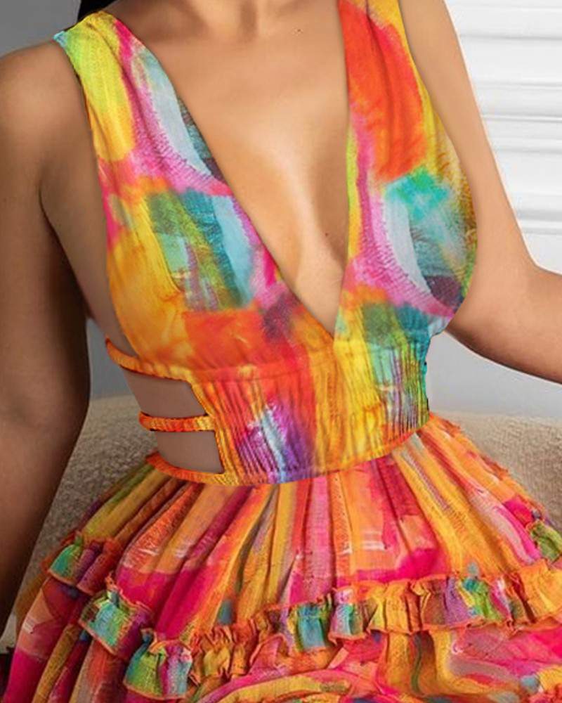 Cami Open Front Frill Hem Tie Dyed Dress