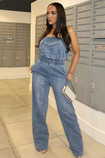 STRAPLESS DENIM JUMPSUITS