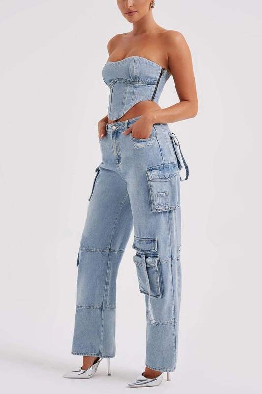 STRAPLESS DENIM TOP