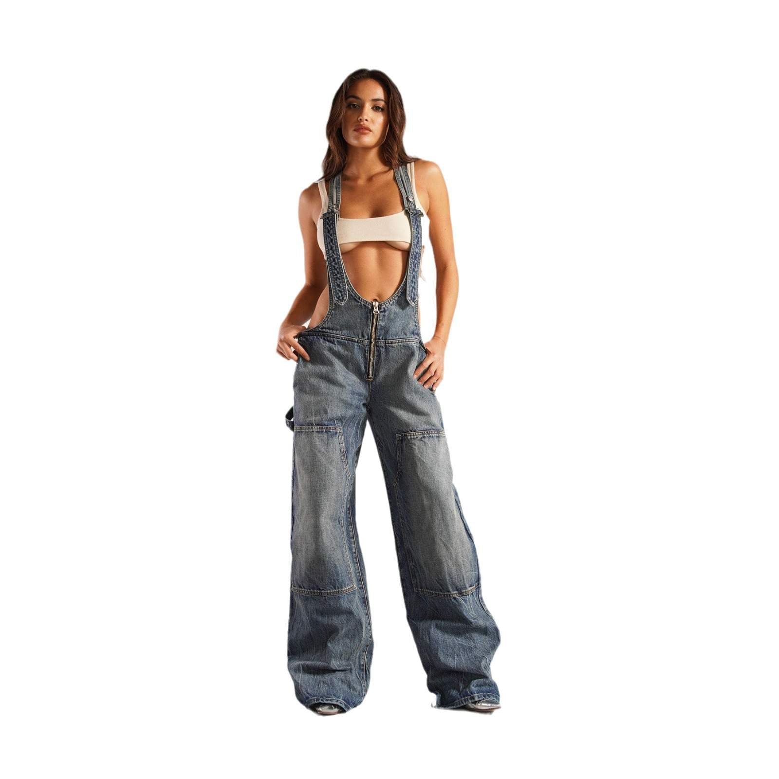  STRAP SIM WIDE LEG JEANS STYLE SPICE GIRL DISTRESSED STRAIGHT PANTS