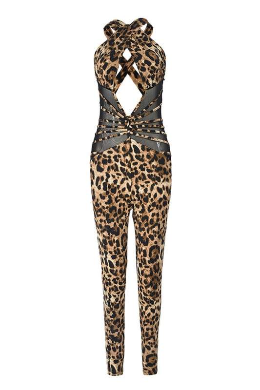 LEOPARD PRINT HALTER JUMPSUITS