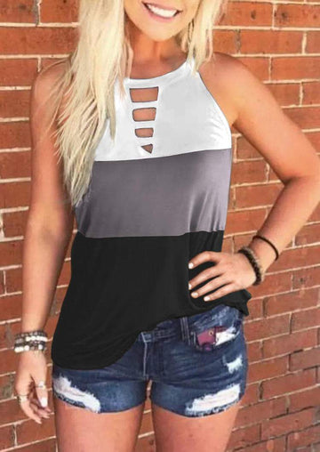 COLOR BLOCK KEYHOLE NECK TANK