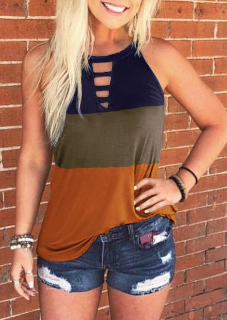 COLOR BLOCK KEYHOLE NECK TANK