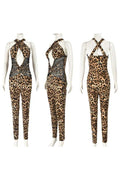 LEOPARD PRINT HALTER JUMPSUITS