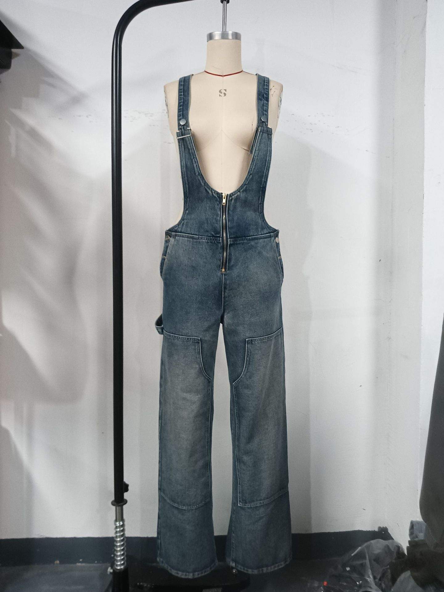  STRAP SIM WIDE LEG JEANS STYLE SPICE GIRL DISTRESSED STRAIGHT PANTS