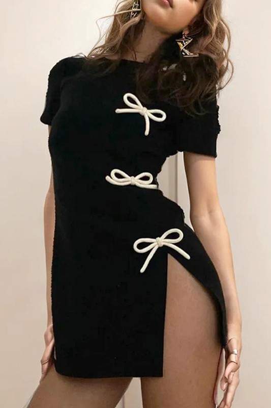 BOW DETAILED MINI DRESS