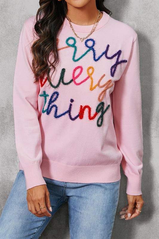 SOLID LETTER PRINT SWEATER