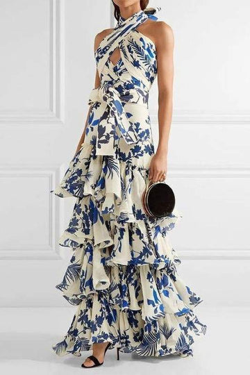 LEAVES PRINT MAXI DRESS